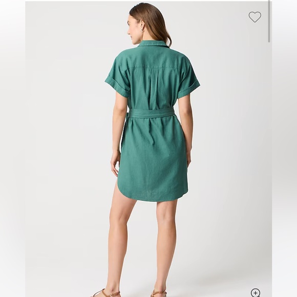 Green Linen blend belted Button-Up Shirt Dress - Picture 3 of 4